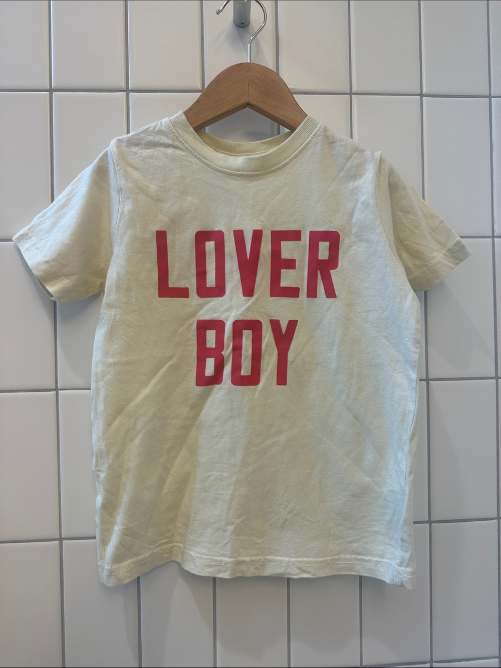Kids Cream Graphic Tee with red 'LOVER BOY' Print